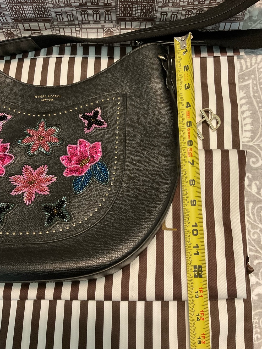 Henri Bendel West 57th Embellished Floral Appliqué Crossbody Hobo - Picture 14 of 16